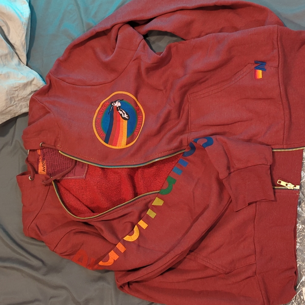 Aviatior Nation Austin, TX Claret Zip Up hoodie large